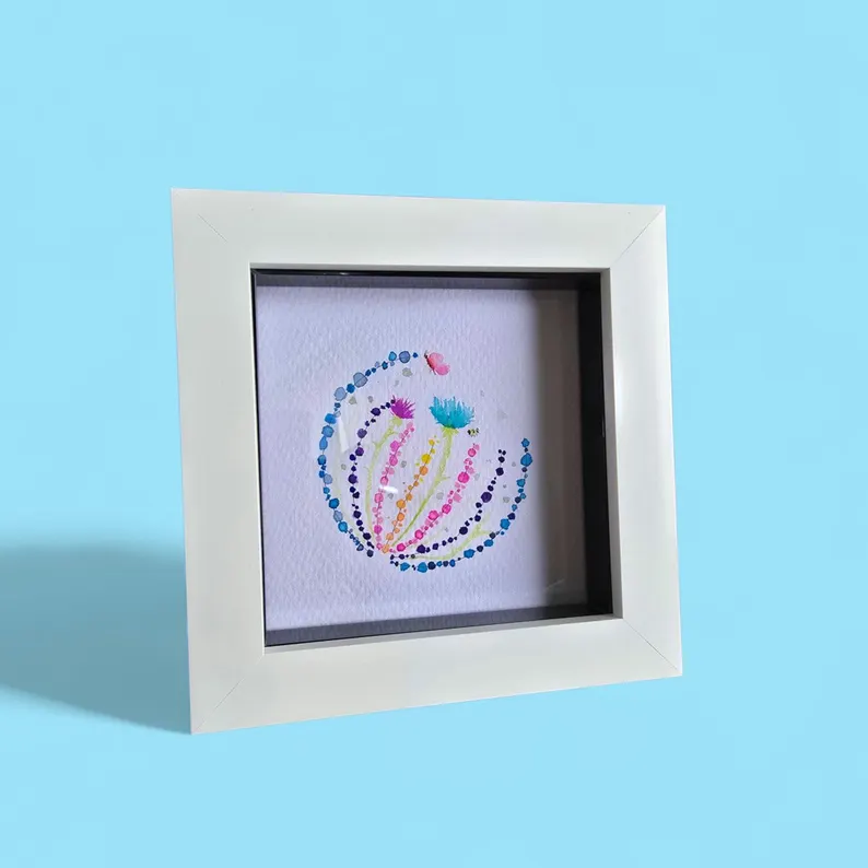 Ocean Bloom Dot Art – Framed Watercolor Mini Painting