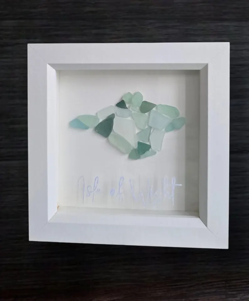 Isle of Wight Sea Glass Art – Handmade Coastal Shadow Box Frame - Image 2