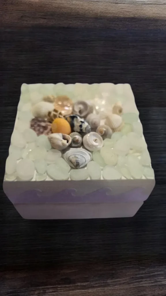 Handmade Coastal Keepsake Box – Shell & Seaglass Heart