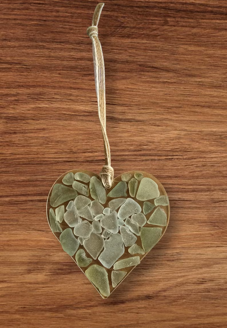 Handmade Sea Glass Heart Suncatcher – Frosted Coastal Window Decoration - Image 3