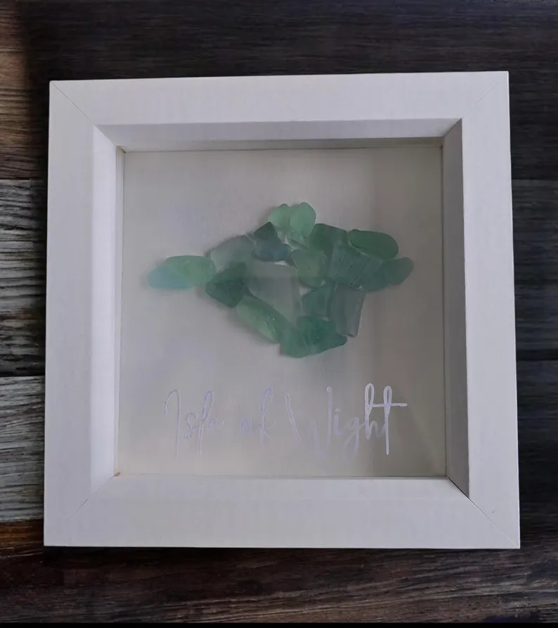 Isle of Wight Sea Glass Art – Handmade Coastal Shadow Box Frame