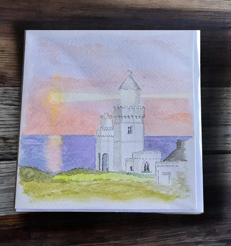 Handpainted St Catherine's Lighthouse Watercolour Greeting Card