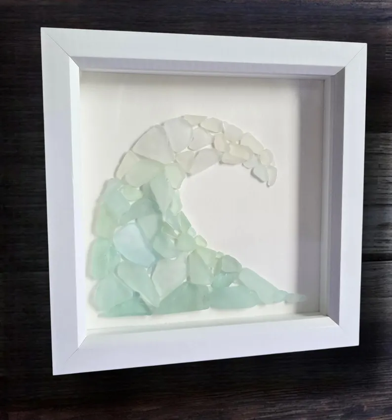 Handmade Isle of Wight Sea Glass Wave – Framed Coastal Art