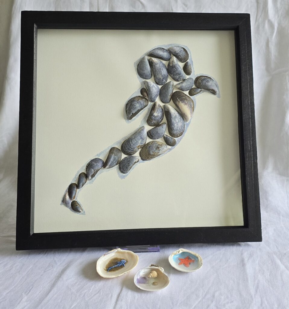 ​Handcrafted Mussel Shell Whale Shark Mosaic